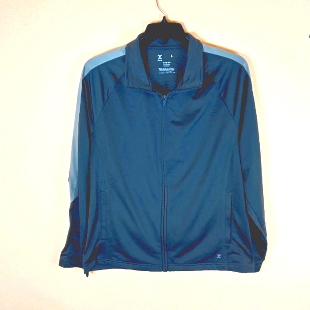 Xersion Men's Track Jacket dark/light gray sleeve strip Quick Dry LG